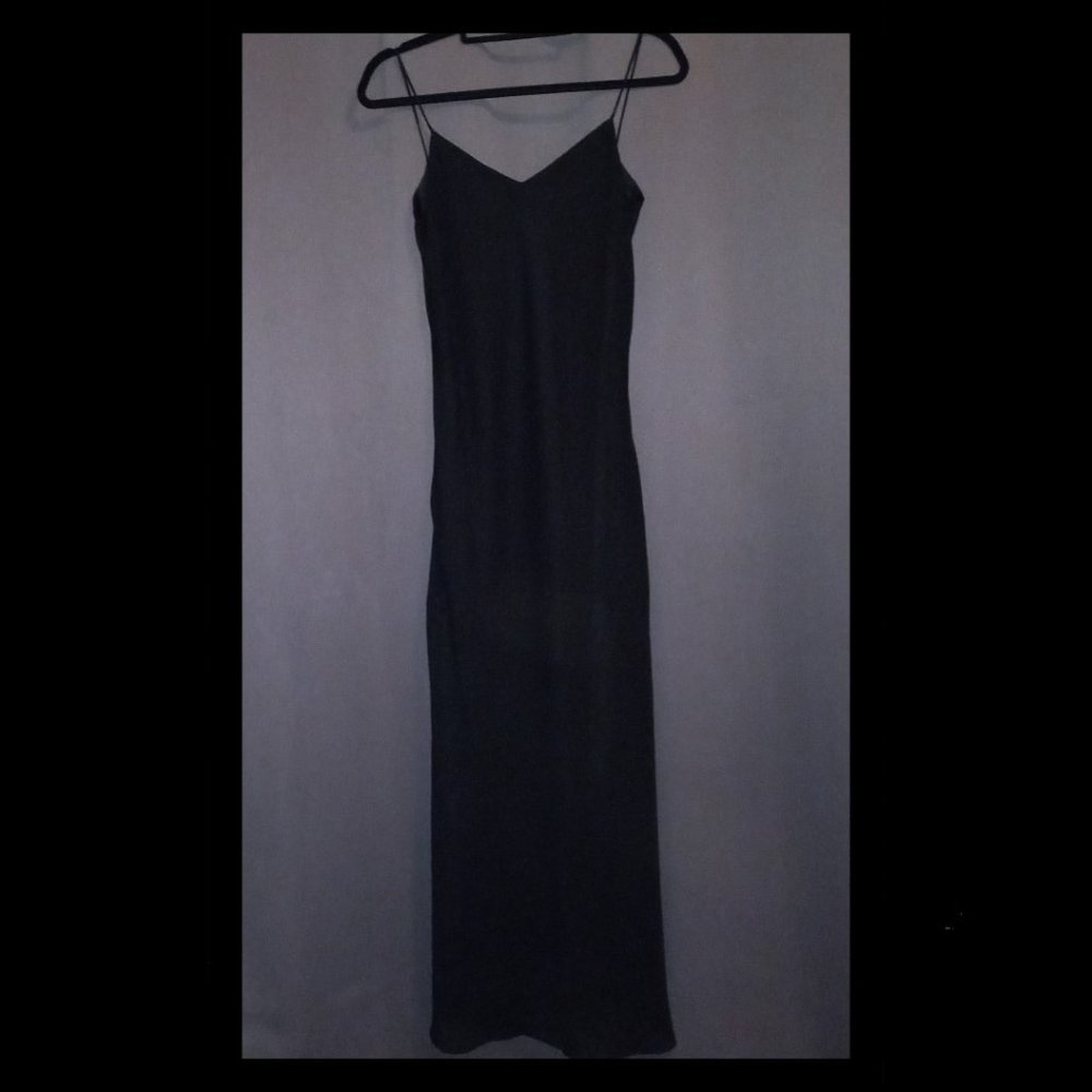 Hampton Nites Black Long Slip Dress w/ Open Back (Size 8)